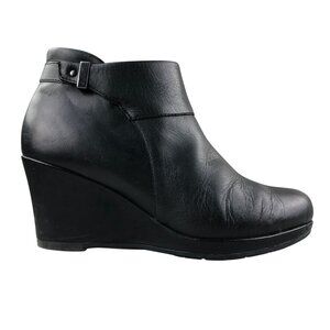 Clarks Women's Size 9M Camryn Fiona Black Leather High Heel Wedge Ankle Booties